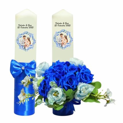 Set Lumanari Nunta, Personalizate, Mire Mireasa, 2 Bucati, Albastru, 35 cm, LN040