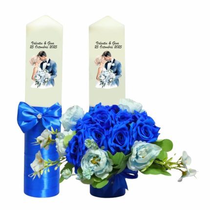 Set Lumanari Nunta, Personalizate, Mire Mireasa, 2 Bucati, Albastru, 35 cm, LN041