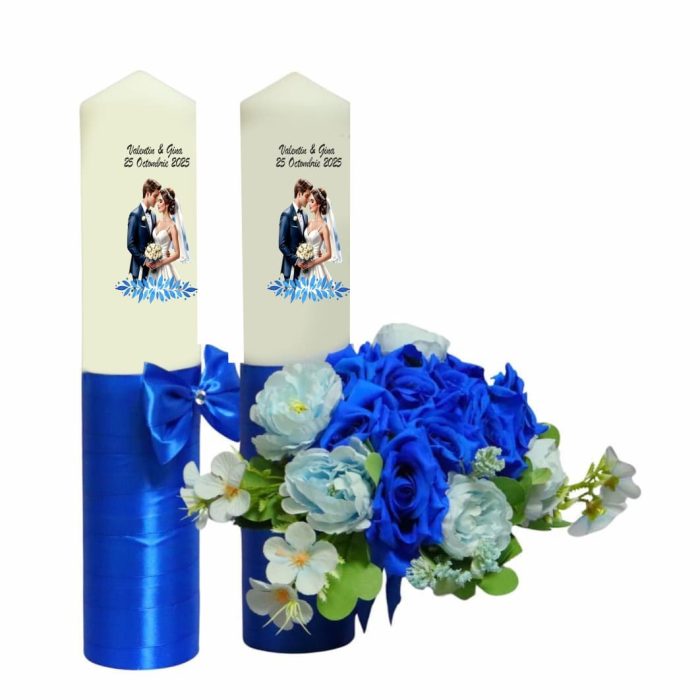 Set Lumanari Nunta, Personalizate, Mire Mireasa, 2 Bucati, Albastru, 35 cm, LN042 - imagine 2