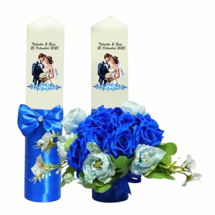Set Lumanari Nunta, Personalizate, Mire Mireasa, 2 Bucati, Albastru, 35 cm, LN042