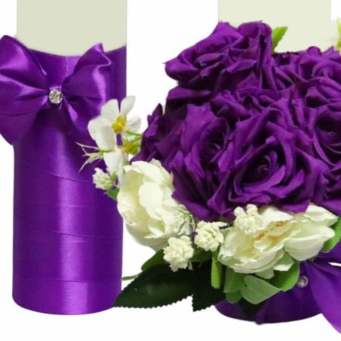 Set Lumanari Nunta, Personalizate, Mire Mireasa, 2 Bucati, Mov, 35 cm, LN032 - imagine 5