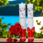 Set Lumanari, Nunta de Argint, Personalizate, 2 Bucati, Rosu, 35 cm, LNAG004 - imagine 2