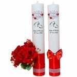 Set Lumanari, Nunta de Argint, Personalizate, 2 Bucati, Rosu, 35 cm, LNAG004