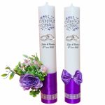 Set Lumanari, Nunta de Argint, Personalizate, 2 Bucati, Mov, 35 cm, LNAG008