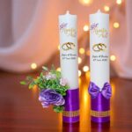 Set Lumanari, Nunta de Aur, Personalizate, 2 Bucati, Mov, 35 cm, LNAU006 - imagine 2