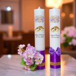 Set Lumanari, Nunta de Aur, Personalizate, 2 Bucati, Mov, 35 cm, LNAU013 - imagine 2