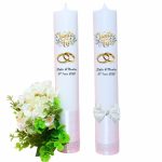 Set Lumanari, Nunta de Aur, Personalizate, 2 Bucati, Alb, 35 cm, LNAU014