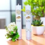 Set Lumanari, Nunta de Aur, Personalizate, 2 Bucati, Alb, 35 cm, LNAU015 - imagine 2