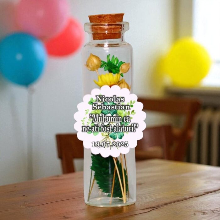 Marturie de Botez, Personalizata, Flori Uscate, Verde, MBFS001 - imagine 3