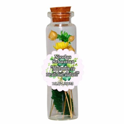 Marturie de Botez, Personalizata, Flori Uscate, Verde, MBFS001