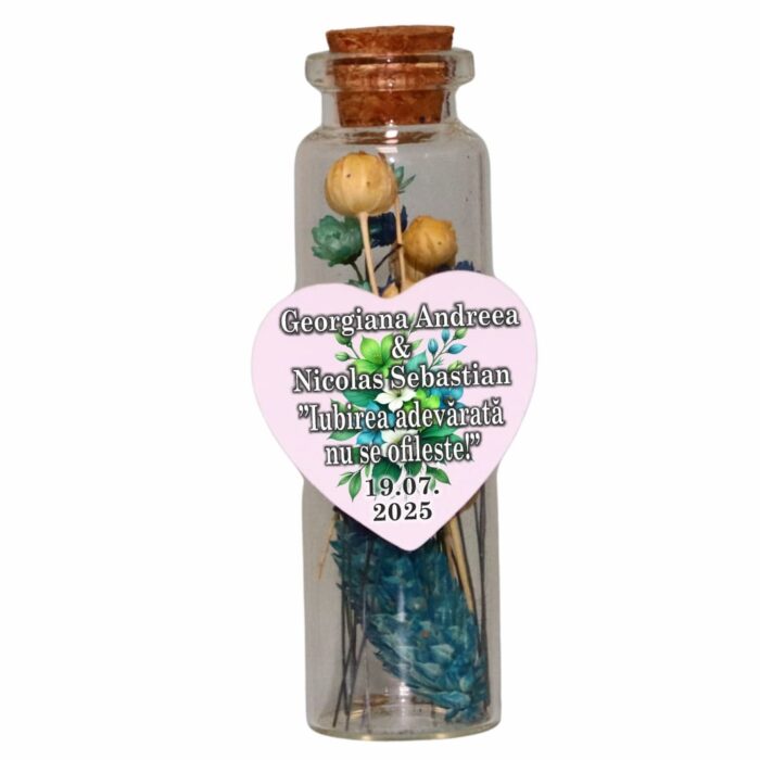 Marturie de Nunta, Personalizata, Flori Uscate, Albastru, MFN003 - imagine 1