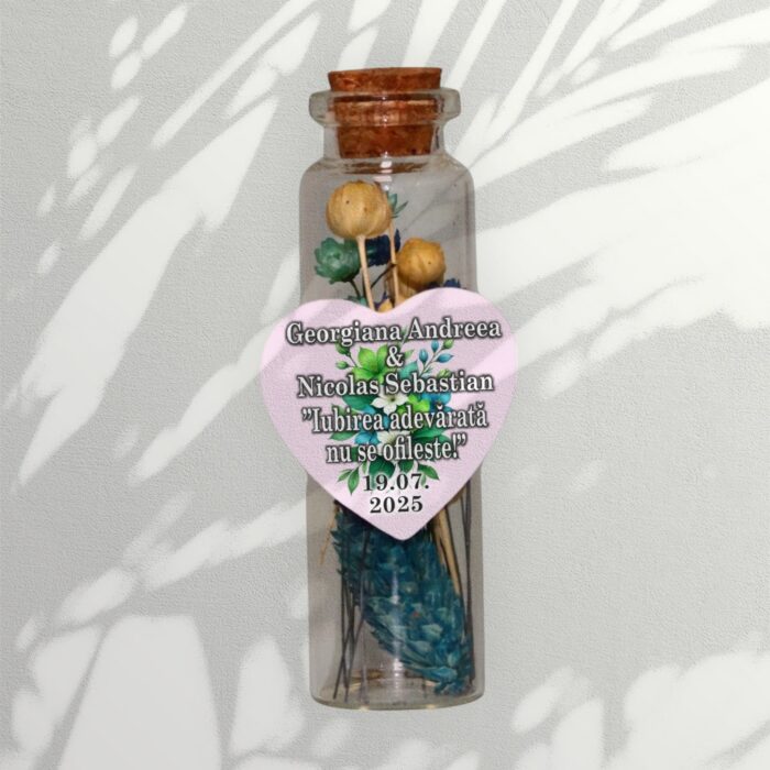 Marturie de Nunta, Personalizata, Flori Uscate, Albastru, MFN003 - imagine 2