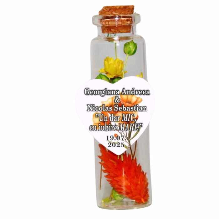 Marturie de Nunta, Personalizata, Flori Uscate, Portocaliu, MFN005 - imagine 1