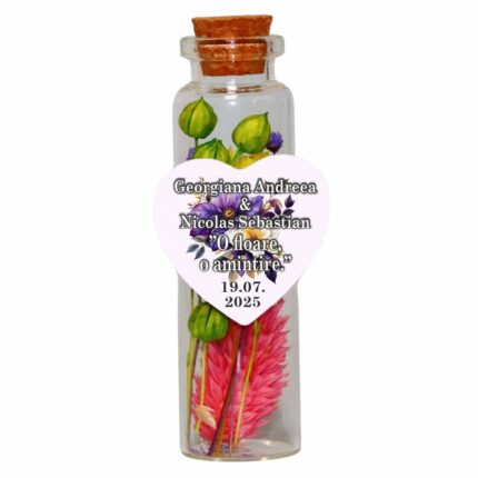 Marturie de Nunta, Personalizata, Flori Uscate, Roz, MFN008