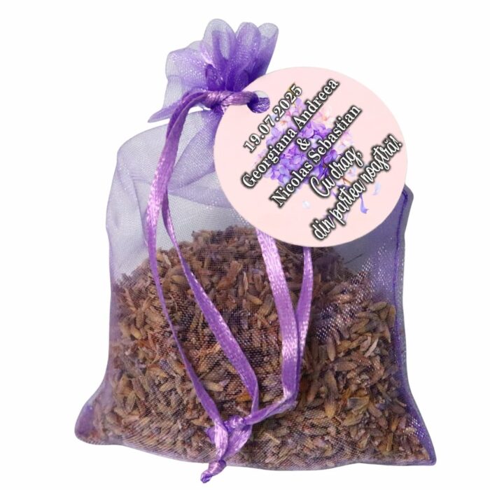 Marturie de nunta, Lavanda, Saculet organza, Mov, Personalizat, MLS005 - imagine 1