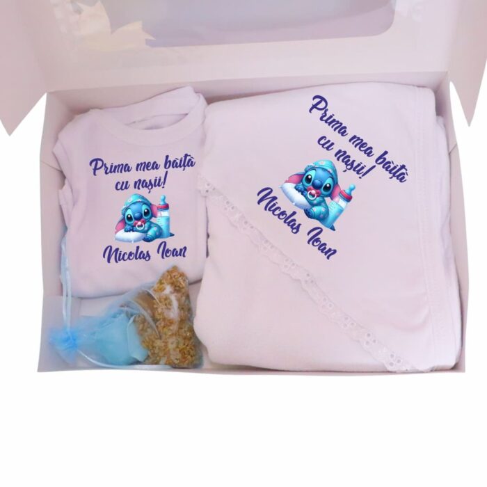Set Prima mea baita cu Nasii, Alb, Stitch, Bumbac, SPB21 - imagine 2