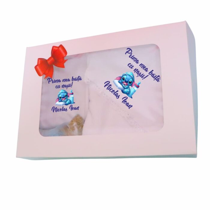 Set Prima mea baita cu Nasii, Alb, Stitch, Bumbac, SPB21 - imagine 1