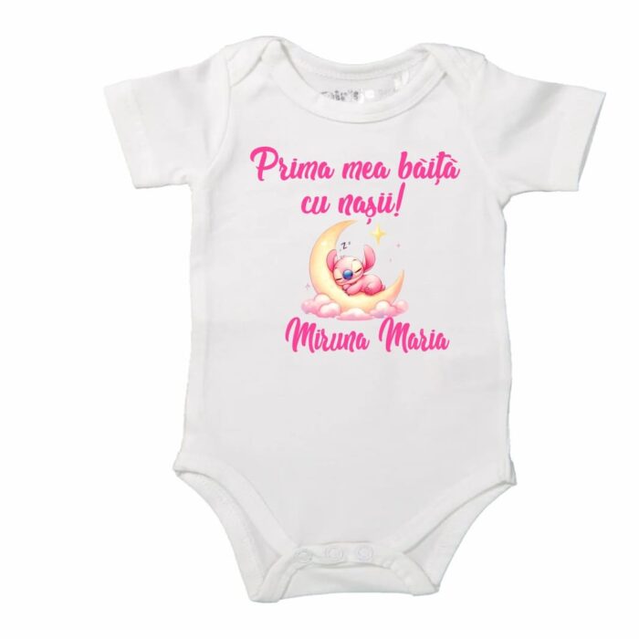Set Prima mea baita cu Nasii, Alb, Stitch Girl, Bumbac, SPB31 - imagine 4