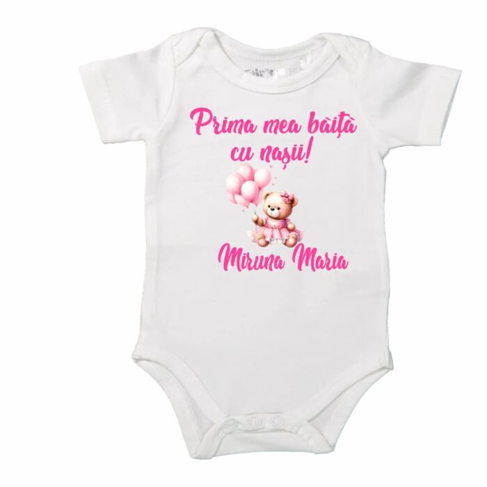 Set Prima mea baita cu Nasii, Alb, Urs Roz, Bumbac, SPB32 - imagine 4