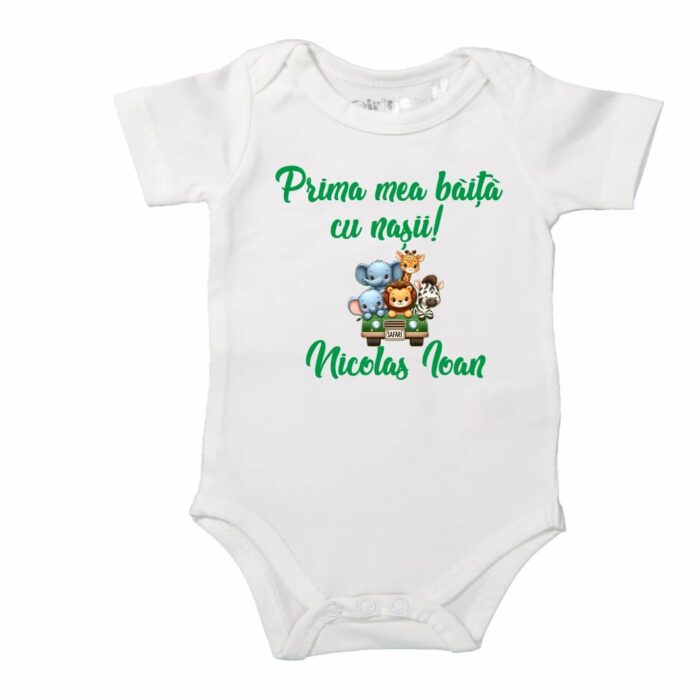 Set Prima mea baita cu Nasii, Alb, Safari, Bumbac, SPB33 - imagine 4