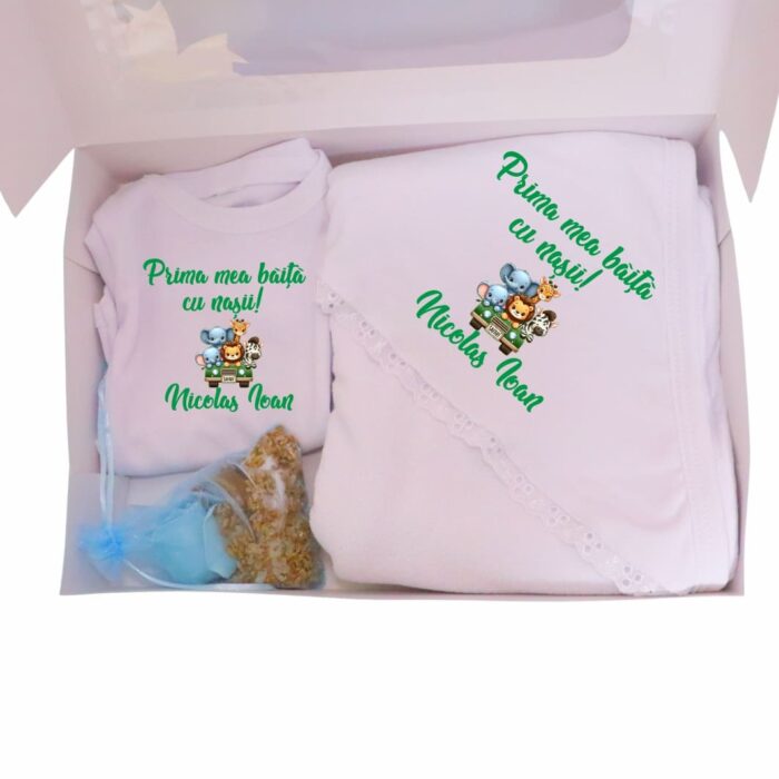 Set Prima mea baita cu Nasii, Alb, Safari, Bumbac, SPB33 - imagine 2