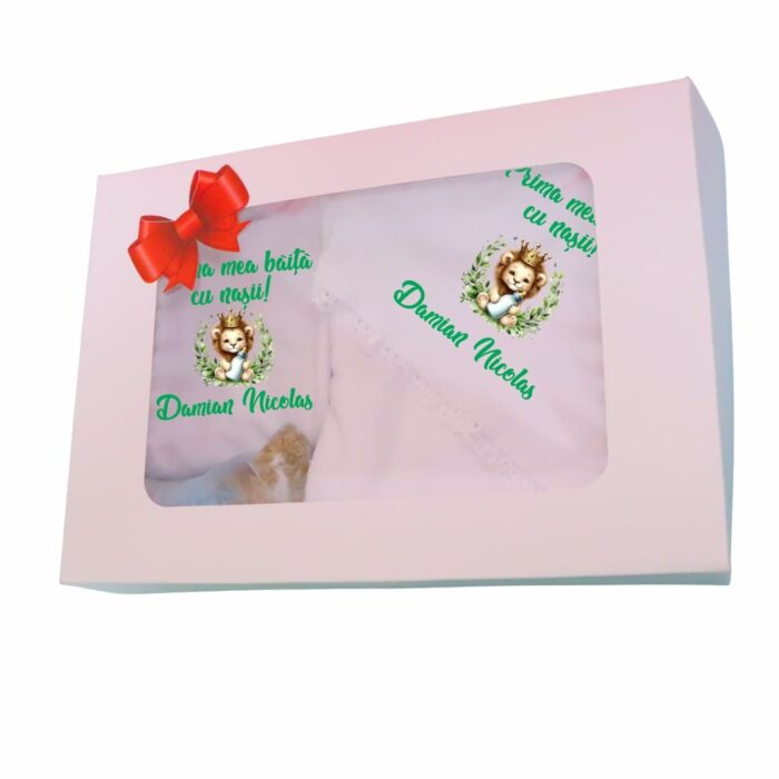 Set Prima mea baita cu Nasii, Alb, Bebe Leu, Bumbac, SPB35 - imagine 1