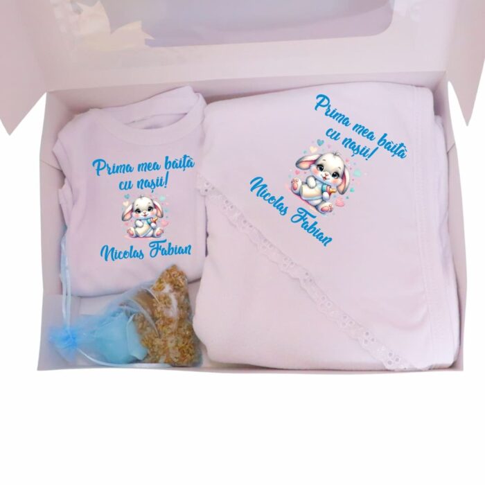 Set Prima mea baita cu Nasii, Alb, Bebe Iepuras, Bumbac, SPB44 - imagine 2