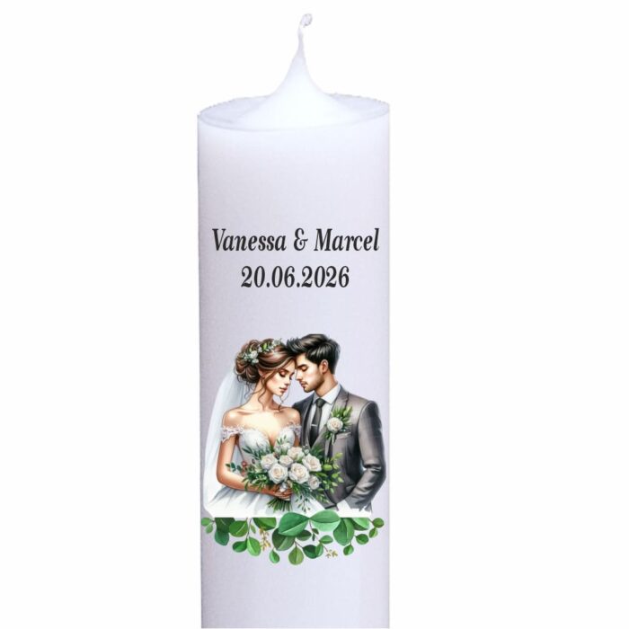 Lumanare personalizata nunta accente verzi