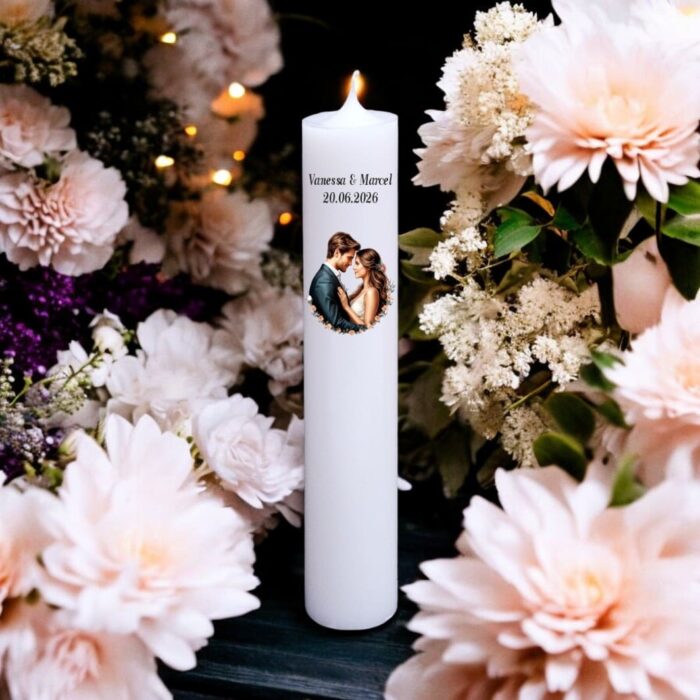 Lumanare personalizata nunta flori portocalii