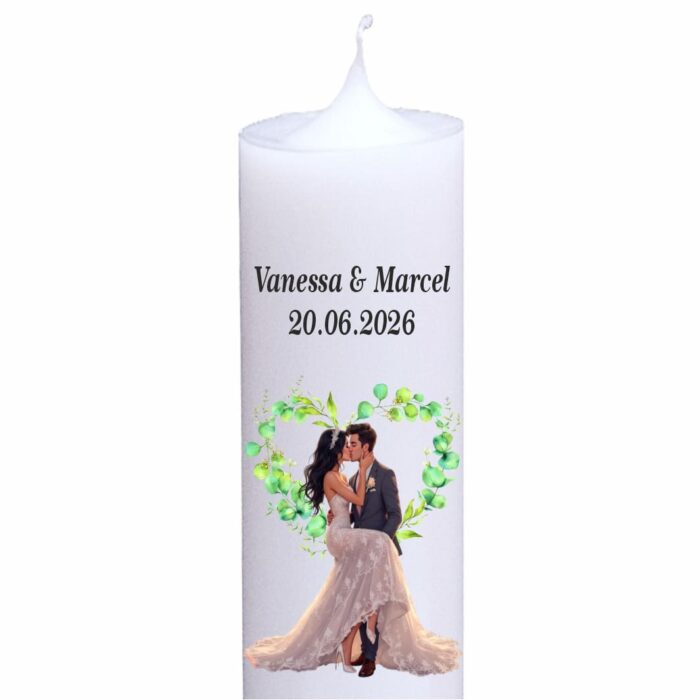 Lumanare personalizata nunta miri inima verde
