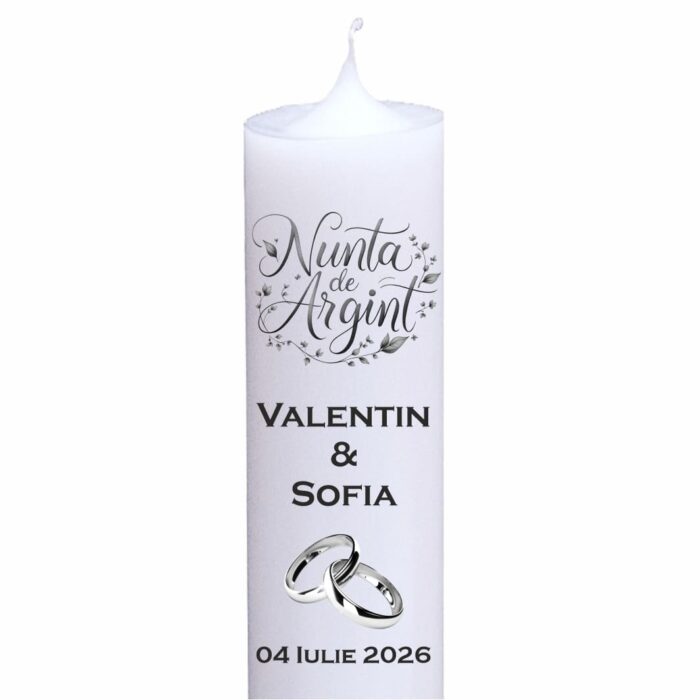 Lumanare personalizata nunta argint verighete