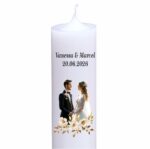 Lumanare personalizata nunta miri flori aurii
