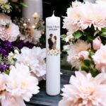 Lumanare personalizata nunta miri flori crem