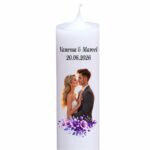 Lumanare personalizata nunta miri flori mov
