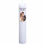Lumanare personalizata nunta miri flori roz pastel