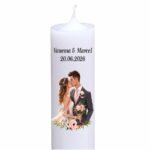 Lumanare personalizata nunta miri flori roz pastel
