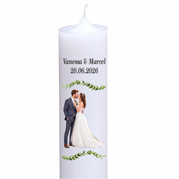 Lumanare personalizata nunta miri frunze verzi