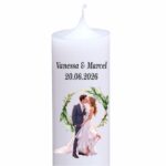 Lumanare personalizata nunta miri ghirlanda verde