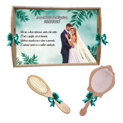 Set gatit mireasa personalizat detalii verzi