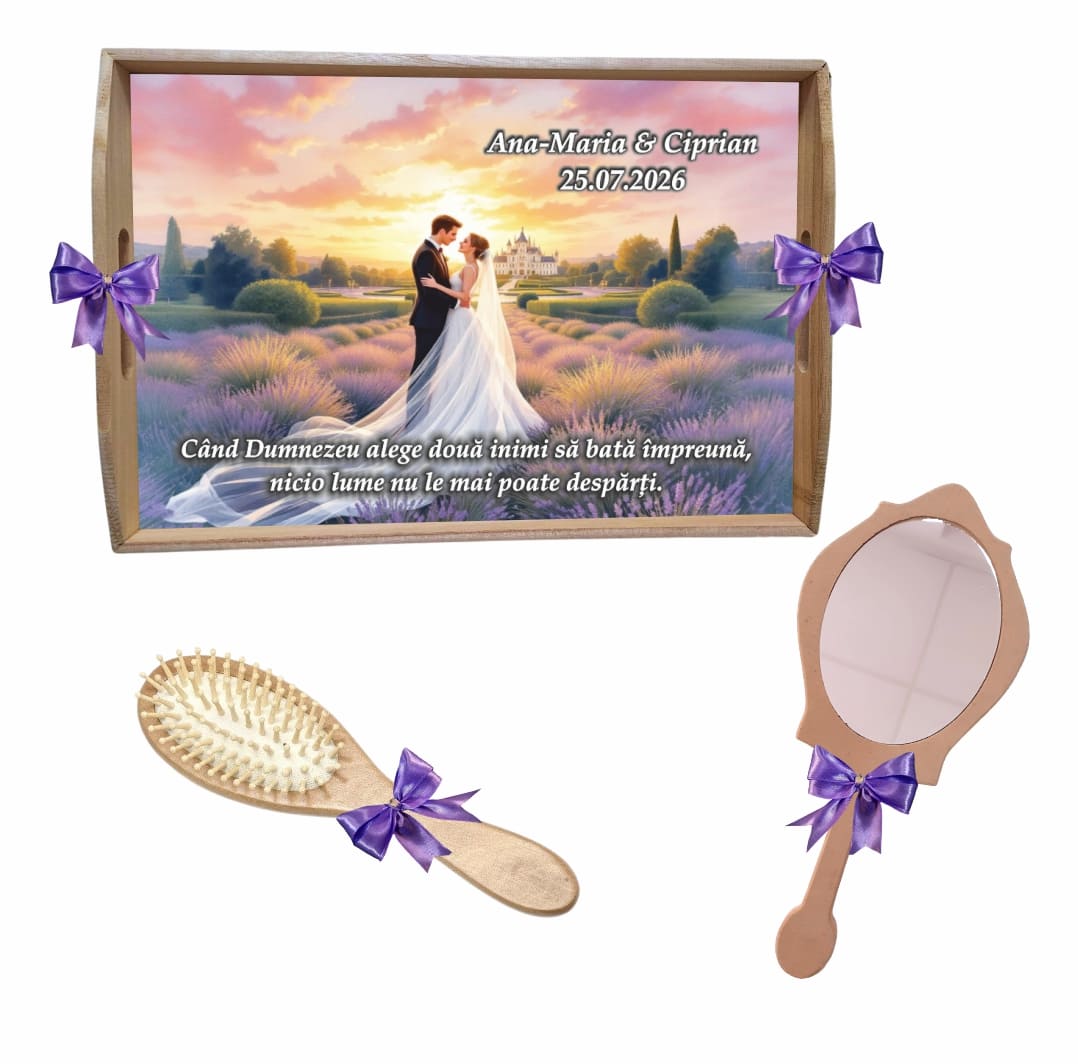 Set gatit mireasa personalizat fundite mov