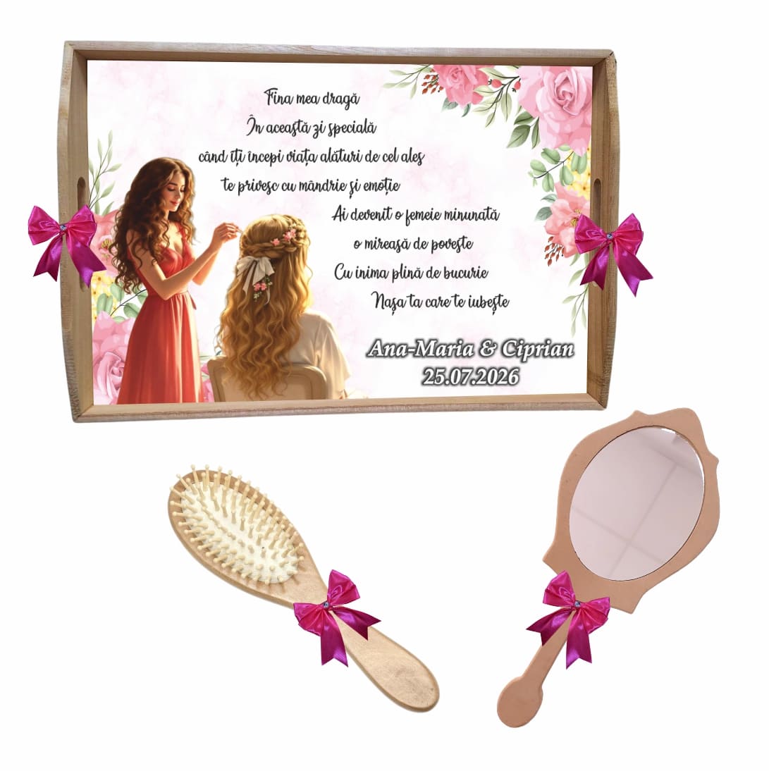 Set gatit mireasa personalizat fundite roz