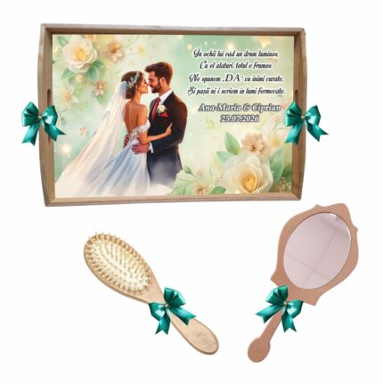 Set gatit mireasa personalizat verde trandafiri