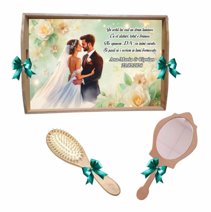 Set gatit mireasa personalizat verde trandafiri