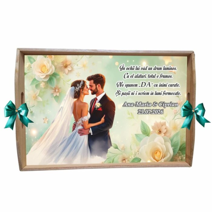 Set gatit mireasa personalizat verde trandafiri