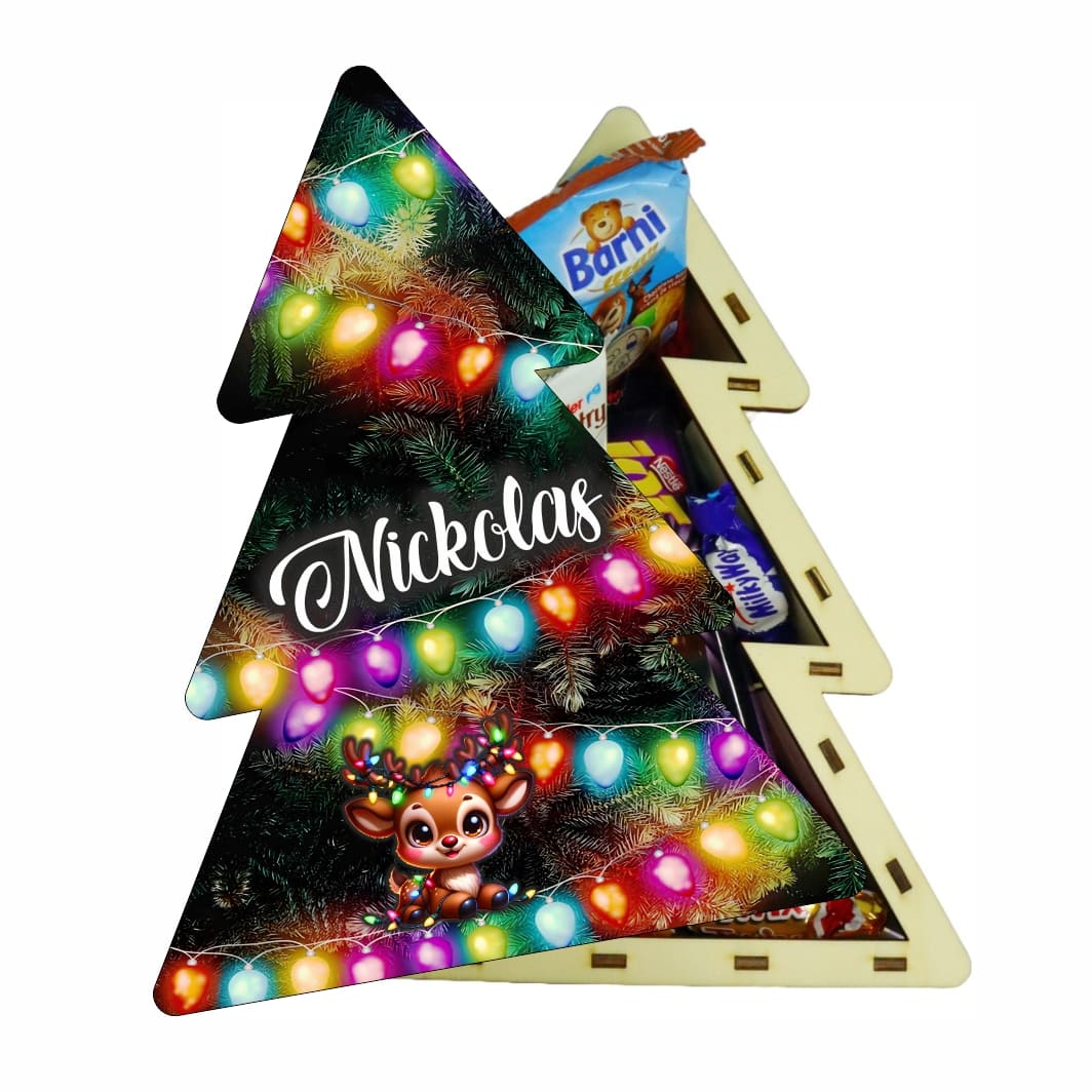 cutie dulciuri craciun brad lumini colorate