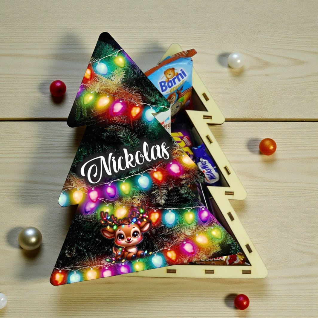 cutie dulciuri craciun brad lumini colorate