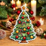 figurina lemn craciun brad acadele