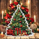 figurina lemn craciun brad cadouri