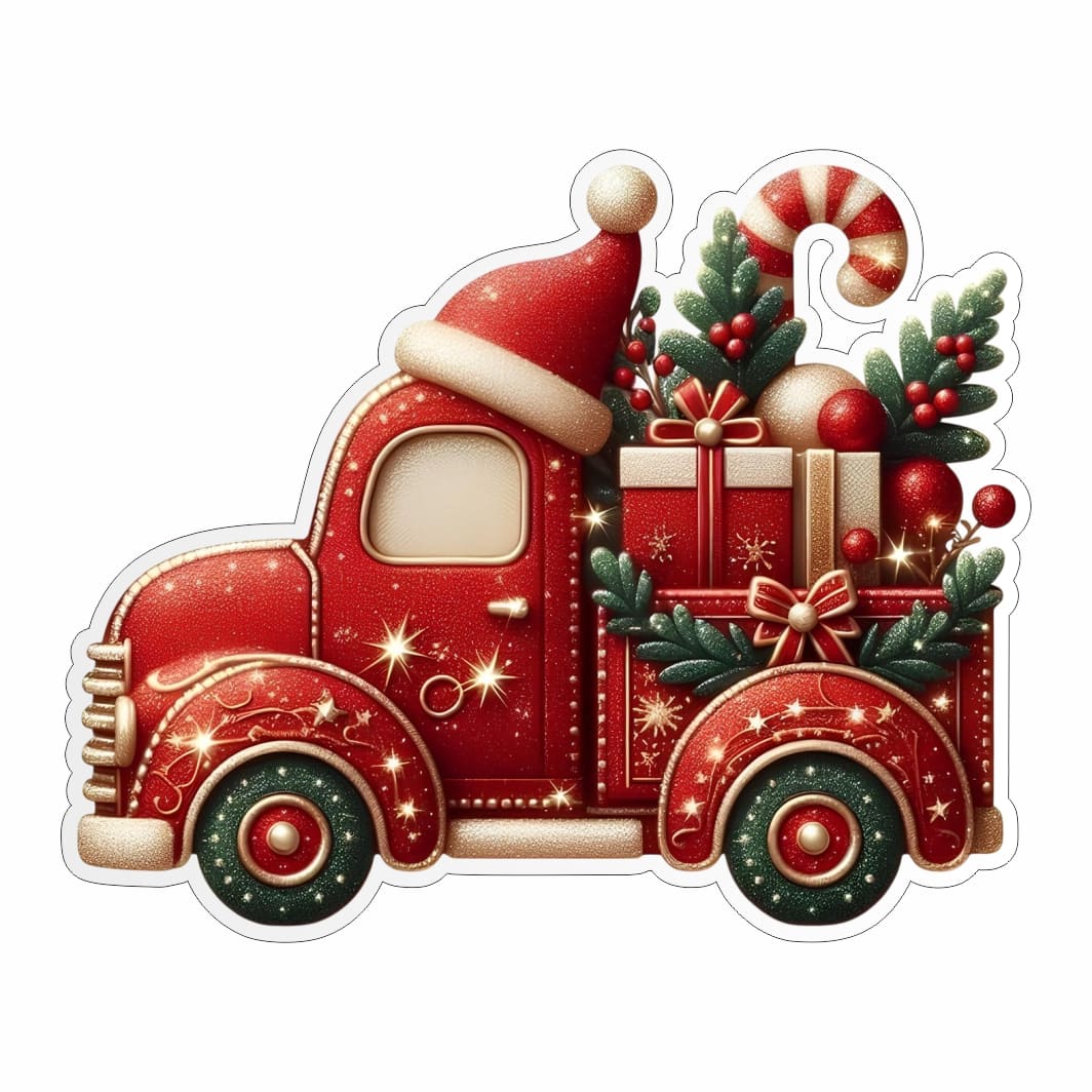 figurina lemn craciun camion cadouri