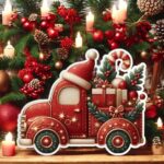 figurina lemn craciun camion cadouri